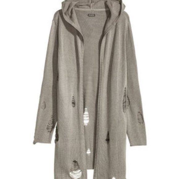 H&M Sweaters - NWT H&M Divided Hooded "Trashed" Distressed Cardigan in Gray, Size Small